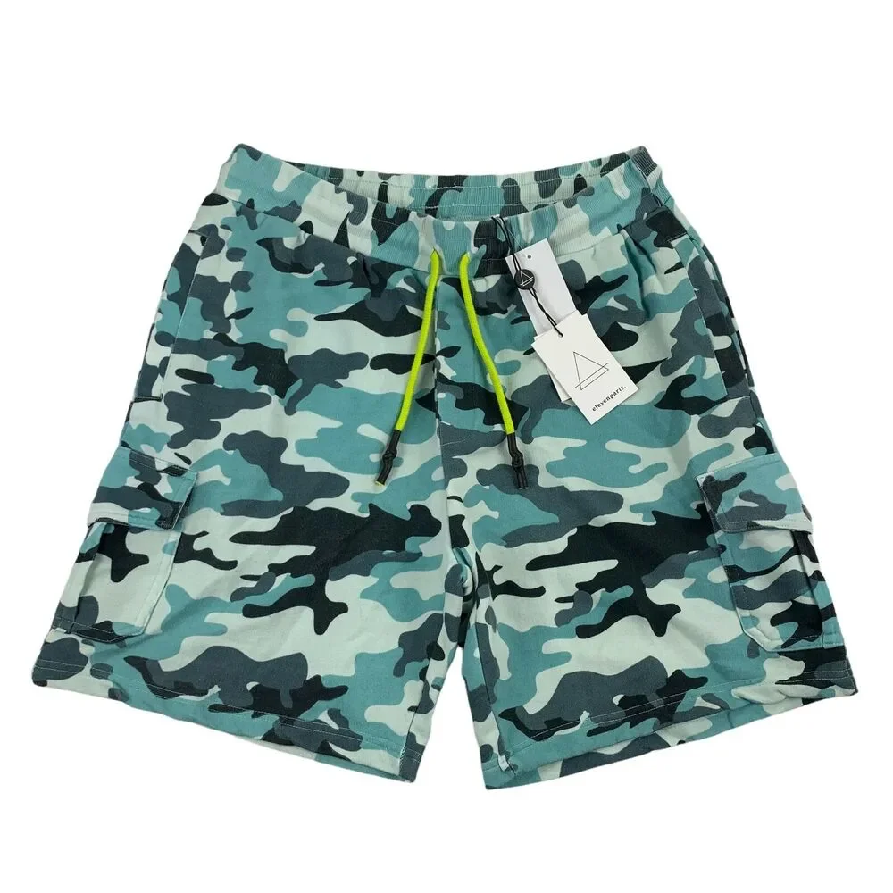 Eleven Paris Mens Camo Fleece Cargo Regular Fit Sweat Shorts Blue M